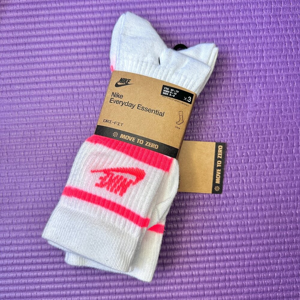 Nike Everyday Men's Sz 6-8 M Women 6-10 Cushion 3 Pairs Crew White Swoosh Retro